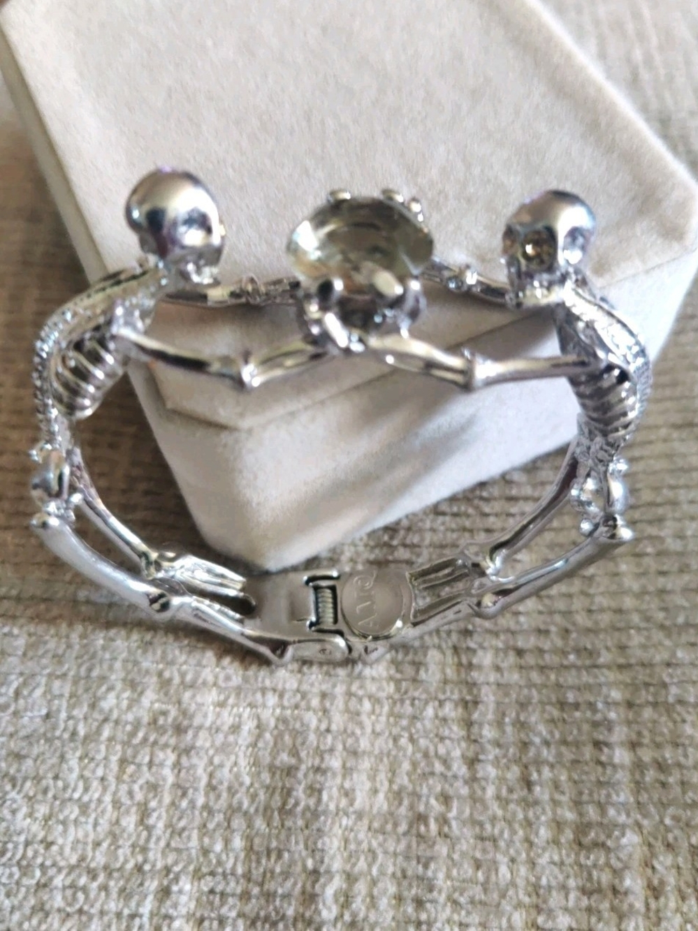 Alexander McQueen Hiinged Double Skeleton Crystal Bracelet Bangle